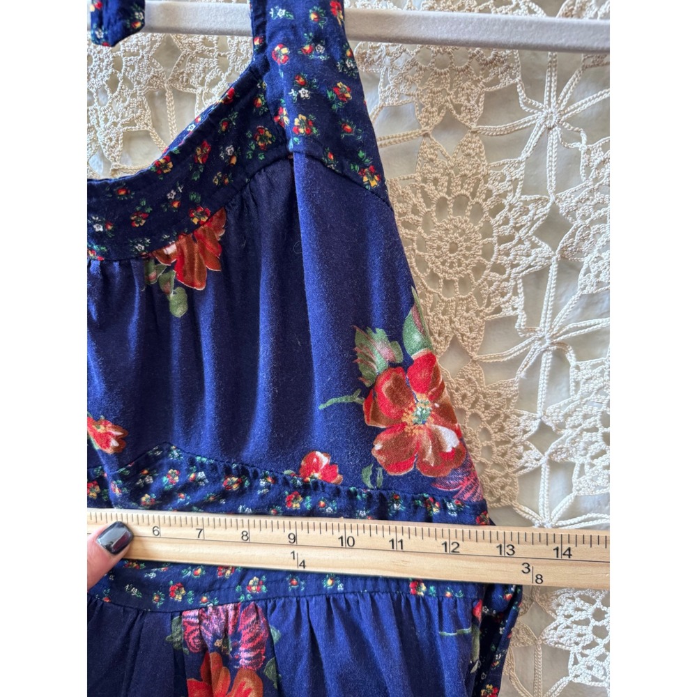 Vintage 70's Blue Floral Halter Midi Dress Blue Red Tiered Prairie Boho Sz 10 - Picture 8 of 8